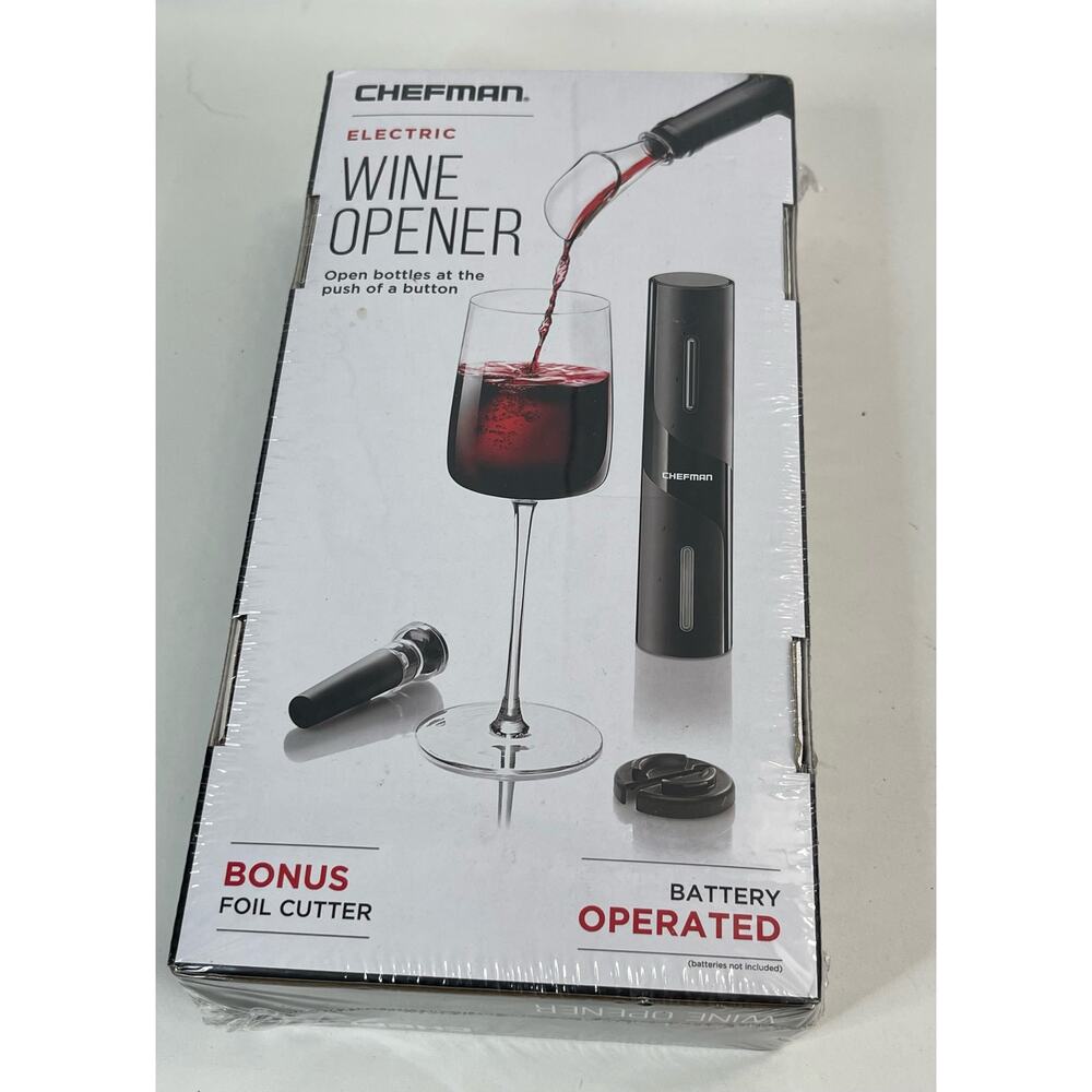 Chefman Electric Wine Opener Black Open Bottles Fast Foil Cutter Push Button